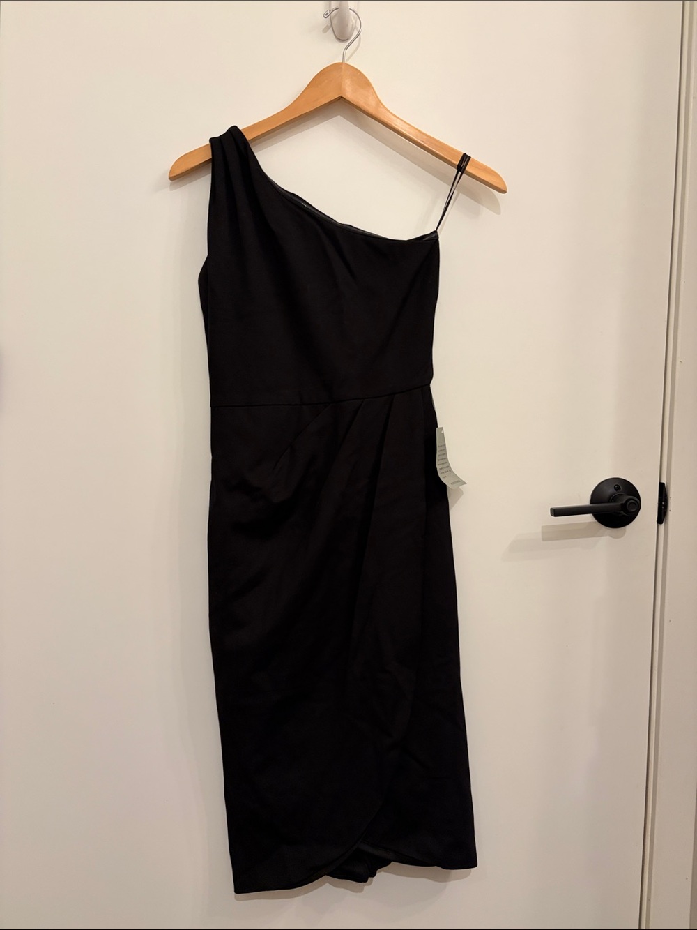 NWT Love By Design Black One-Shoulder Midi Sheath Dress with Hidden Leg Slit